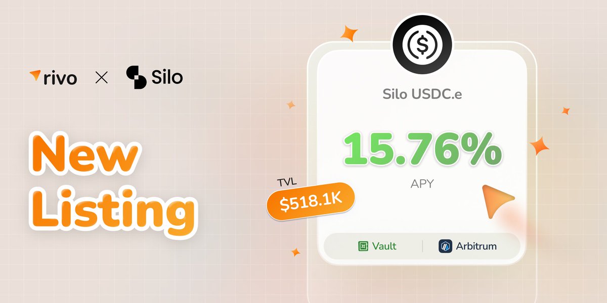 📢 New Listing on Rivo

USDC.e vault by <a href="/SiloFinance/">Silo Labs</a> is now available on Rivo DeFi Marketplace🔥

💰Lend your $USDC.e seamlessly into the Silo USDC.e vault via the <a href="/beefyfinance/">Beefy</a> auto-compounder and enjoy an impressive 15.76% APY in one click!

1️⃣ Connect your wallet or create an