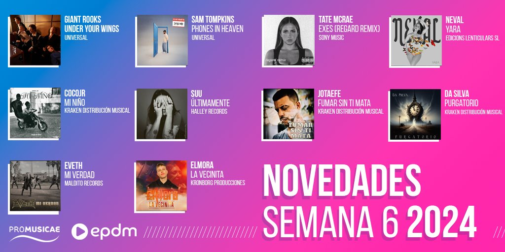 portaldemusica's tweet photo. ¡Otros temazos que no te puedes perder son los protagonizados por: @giantrooksmusic, @SamTompkinsUK, @tatemcrae, #Neval, #CocoJR, @suu_musica, @jotaefe_x, @DASIL9, @EvethOficial y #ElMora! ¡Escúchalos en: 👉🏻 https://t.co/bYyfE5OzY6! ¿Cuál te gustó más? https://t.co/MrAtLmVCAt