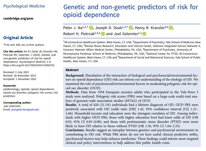 Lots of talk recently about using genetic data to identify individuals at risk for opioid use disorder (OUD) in the clinic. Here, @PeterJNaMDMPH and I lead an effort looking at the interplay of genetic, psychological, and social predictors for OUD. bit.ly/3SDiSp4