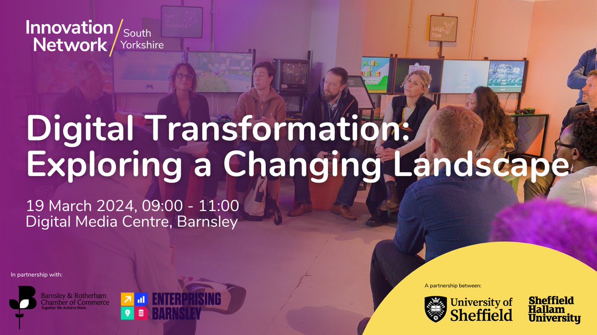 🌟 INSY event alert 🌟 Join us on 19th March at @barnsley_DMC for 'Digital Transformation: Exploring a Changing Landscape'. Expect insights into AI, data, funding and more from our all-female panel of digital industries leaders. Book now: bit.ly/3vYY1EK #InnovationSY