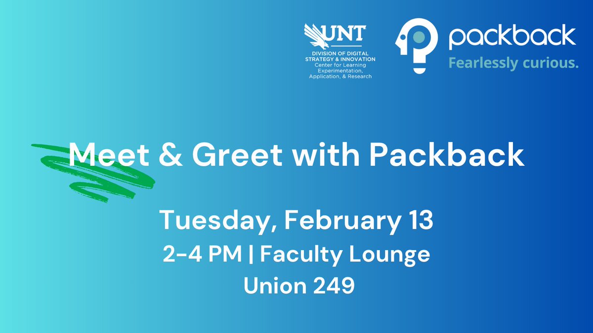 clearUNT's tweet photo. Stop by to learn about how to use Packback, the UNT-supported, AI-driven discussion board technology that reduces grading time and encourages critical thinking. No registration is required. https://t.co/54ynF2RWNP