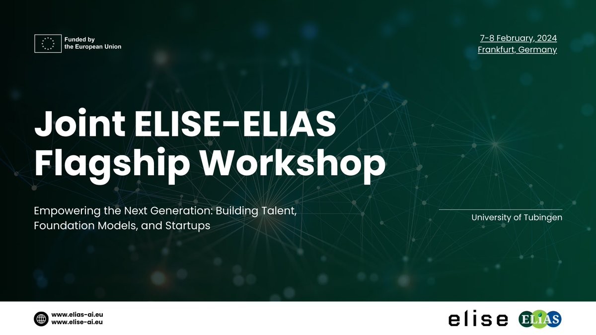 Joint ELISE-ELIAS Flagship Workshop brings together leading academic researchers & industry experts to discuss #AI talent empowerment, #foundationmodels & #sciencepreneurship. Stay tuned for more post-event highlights
@ai_elise @ELLISforEurope @uni_tue
elias-ai.eu/event/elias-el…