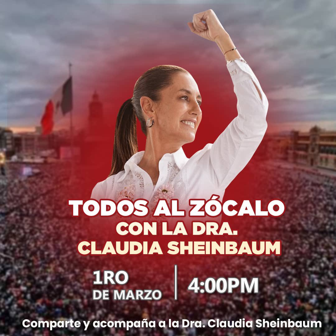 tatclouthier's tweet photo. ¡Buen día y #FelizMiércoles! Nos vemos el 1o de marzo en el Zócalo de la #CDMX para acompañar el arranque de campaña de #ClaudiaPresidenta. https://t.co/ipqyHIk39a