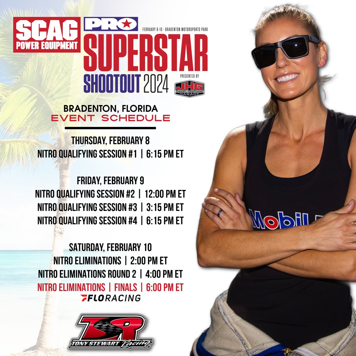 Here's when you can catch @LeahPruett_TF and @MattHagan_FC on-track at the #SuperstarShootout! #TSRnitro