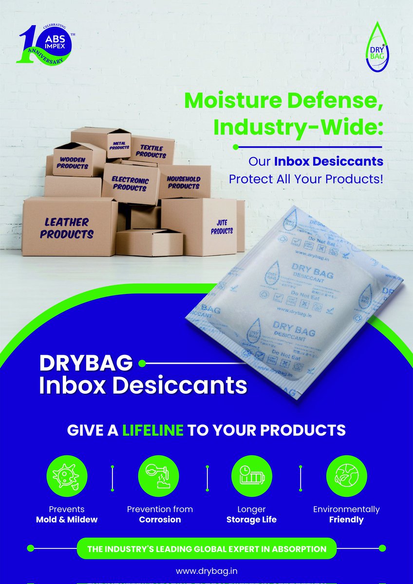 boselella's tweet photo. Drybag Inbox Desiccants-Give a life line to Your Products

Inbox desiccants are moisture-absorbing materials orproducts designed to protect the contents of packagesor containers, typically during storage or transportation. https://t.co/YTPvRgMuTP