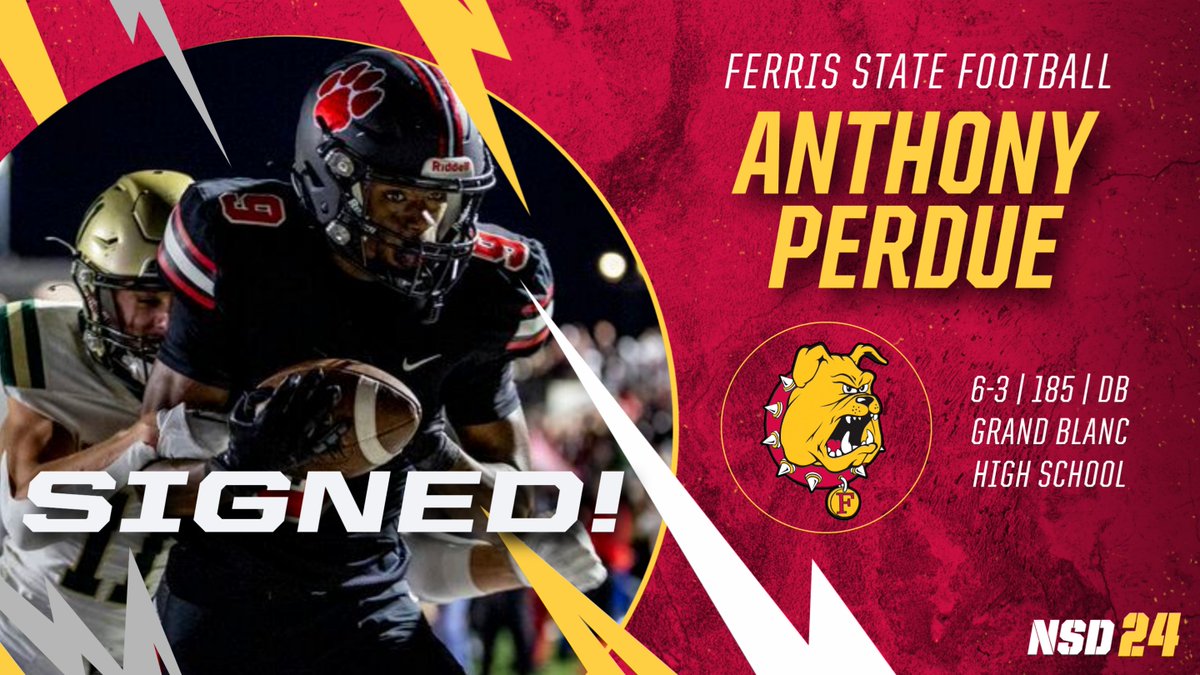 2024 SIGNEE ALERT! Grand Blanc defensive back Anthony Perdue is bringing his talents to Big Rapids! Great addition to the Bulldog class! Congrats! #FSUNSD24 <a href="/Perdue_Anthony5/">Anthony</a>