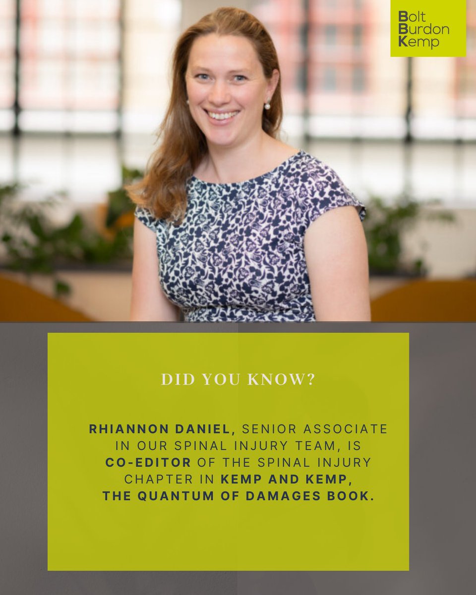 Bolt Burdon Kemp (@boltburdonkemp) on Twitter photo Our very own <a href="/RhiannonLDaniel/">Rhiannon Daniel</a> is co-editor of the #spinalinjury chapter in #KempandKemp, The Quantum of Damages book. π
β‘οΈ tinyurl.com/4rmkpstx
Rhiannon edits the chapter with the Honourable Mr Justice Ritchie.
#personalinjury #clinicalnegligence #spinalcordinjury Our very own <a href="/RhiannonLDaniel/">Rhiannon Daniel</a> is co-editor of the #spinalinjury chapter in #KempandKemp, The Quantum of Damages book. π
β‘οΈ tinyurl.com/4rmkpstx
Rhiannon edits the chapter with the Honourable Mr Justice Ritchie.
#personalinjury #clinicalnegligence #spinalcordinjury