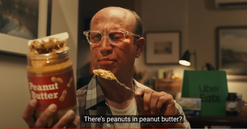 AllergicLiving's tweet photo. In a #SuperBowlad, @UberEats makes #foodallergies the butt of a joke. It's a gratuitous swipe amid star turns by Jennifer Aniston, @VictoriaBeckham etc. @FoodAllergy's Sung Poblete says "Enough is enough," calling on entertainment industry to stop the allergy 'jokes'. #ubereats