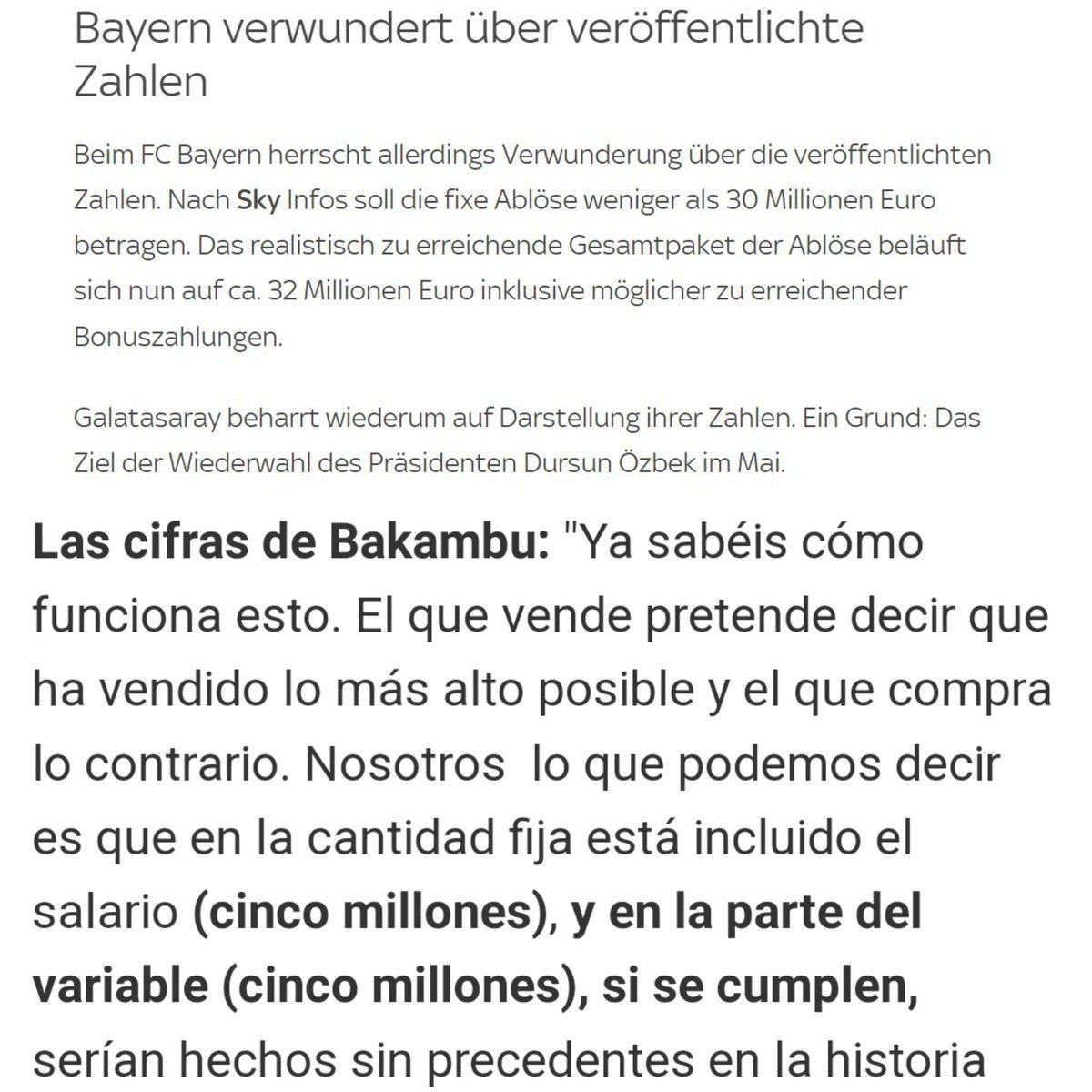 💥 Alman medyası, Sacha Boey'in transferi için malum camianın açıkladığı bonservis ücretinin doğru olmadığını söylemişti.

💥 Real Betis Başkanı da, Bakambu için açıklanan bonservis bedelinin doğru olmadığını duyurdu.

💥 Borsaya açık bir şirketin bu şekilde duyuru yapması suç