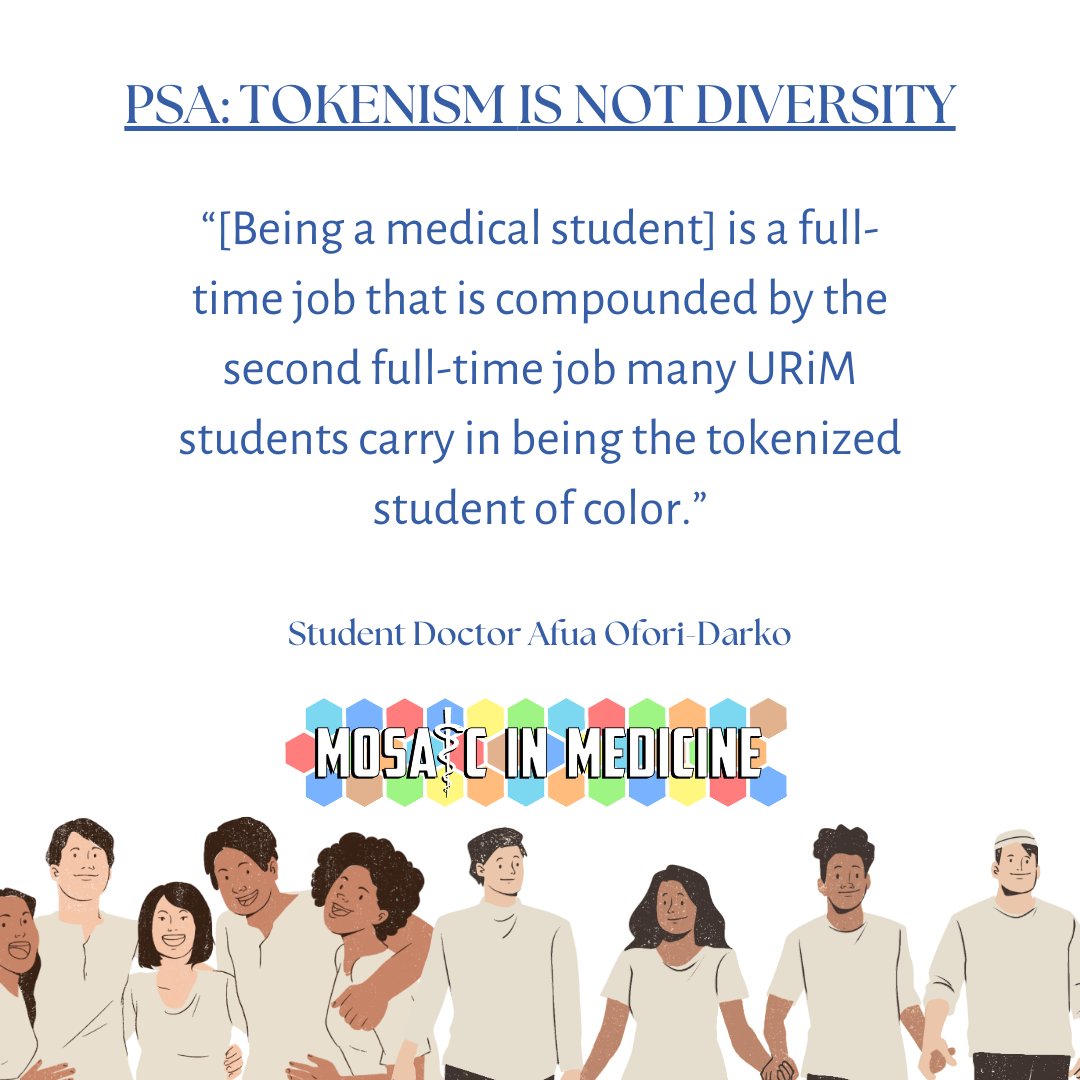 Afua Ofori-Darko describes the frustrations of being a Black woman as medical schools toe the line of diversity and tokenism. She describes why there needs to be a greater emphasis on not only recruiting but maintaining the wellness of URiM students.
mosaicinmedicine.org/psa-tokenism-i…