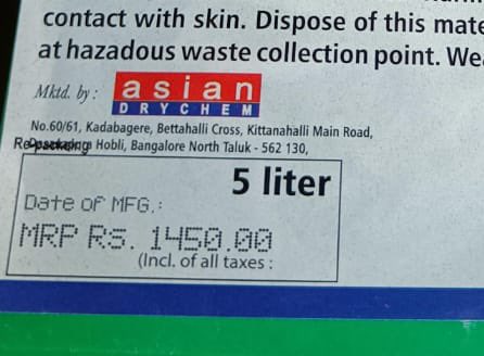 gauravsdatta's tweet photo. @asianpaints Found this in Bangalore retail market. Deceptively similar to your brand. https://t.co/2tJaS0rikC