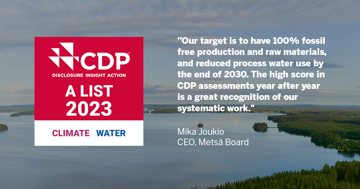 MetsaBoard's tweet photo. We are proud to have earned a place on @CDP's A list for our commitment to environmental transparency on climate change and water security. We have ambitious 2030 targets and openly disclose our roadmap towards them. https://t.co/4DeEQB9hU3
#CDPAlist #SustainablePackaging https://t.co/eHMzd5coZY