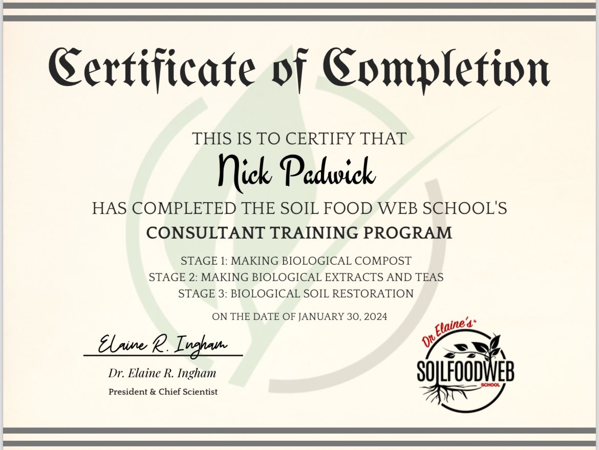 After 3 years working with Soil Food Web im thrilled to share that, as of this week, I am officially a Soil Food Web Consultant. I am delighted to be the first British farmer to have completed the Soil Food Web course, joining a small group of consultants, (just 39 in the world)