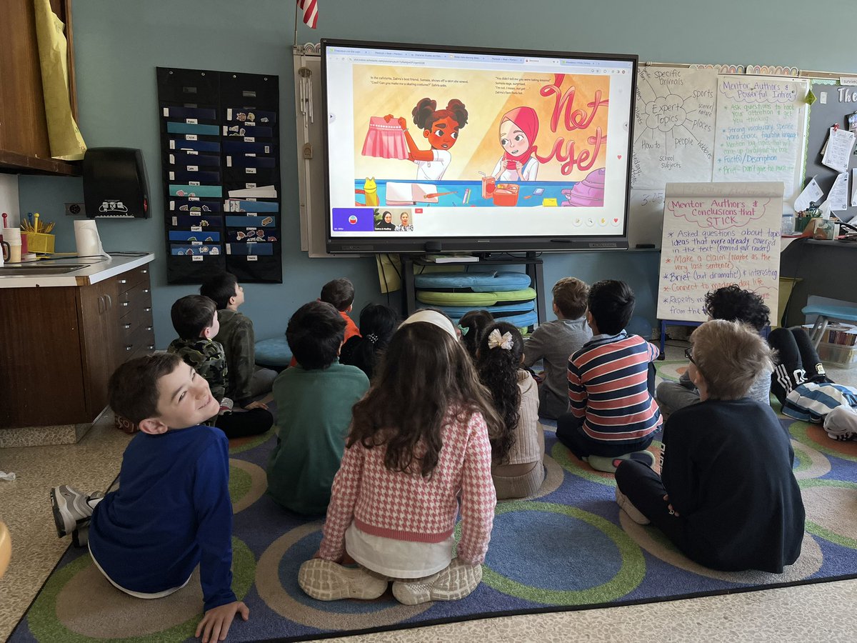 We tuned in with @storyvoicelive for a special reading of Not Yet! ⛸️⛸️⛸️ 3rd graders are loving it, as you can see! #worldreadaloudday 📚