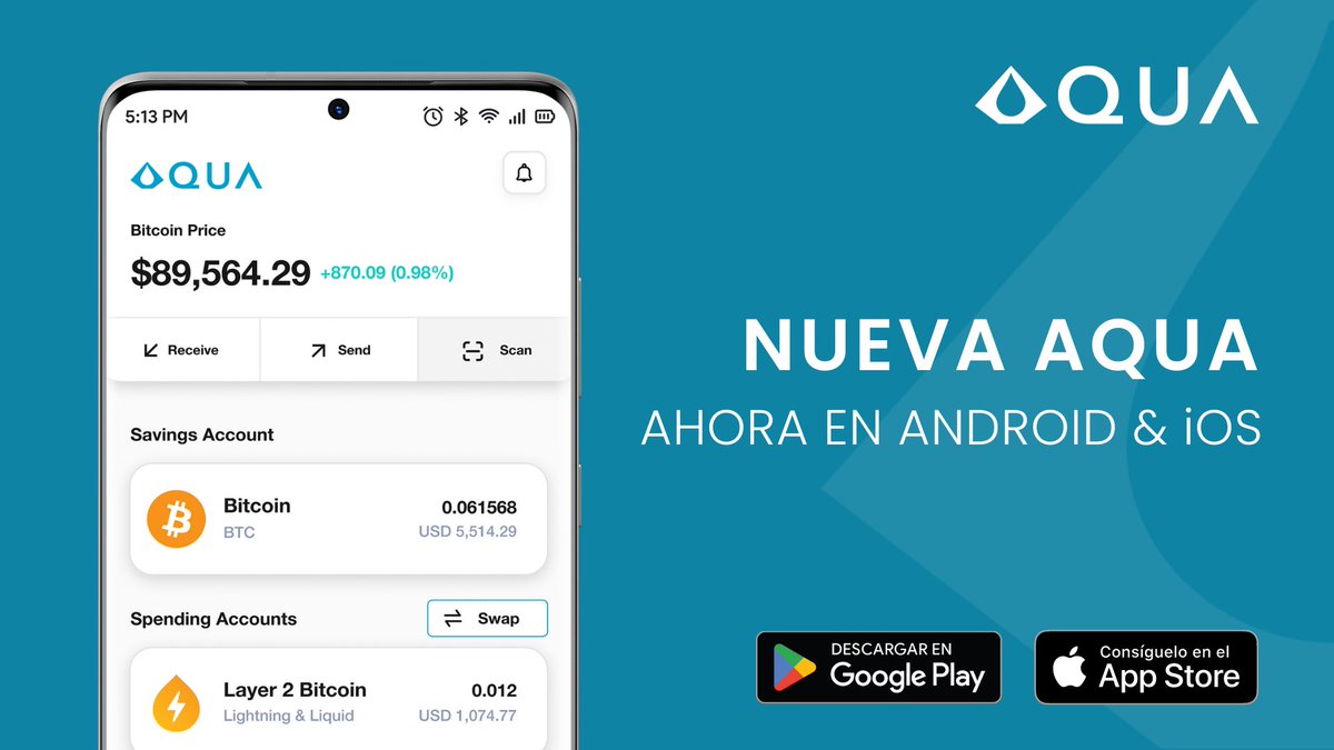 ¿Ya probaste <a href="/AquaBitcoin/">AQUA Wallet</a>? Descargala ya y experimenta el poder de <a href="/Liquid_BTC/">Liquid Network 🌊</a> y Lightning a partir de hoy mismo! 🌊⚡️

🍎 bit.ly/AQUA-iOS
🤖 bit.ly/AQUA-Android