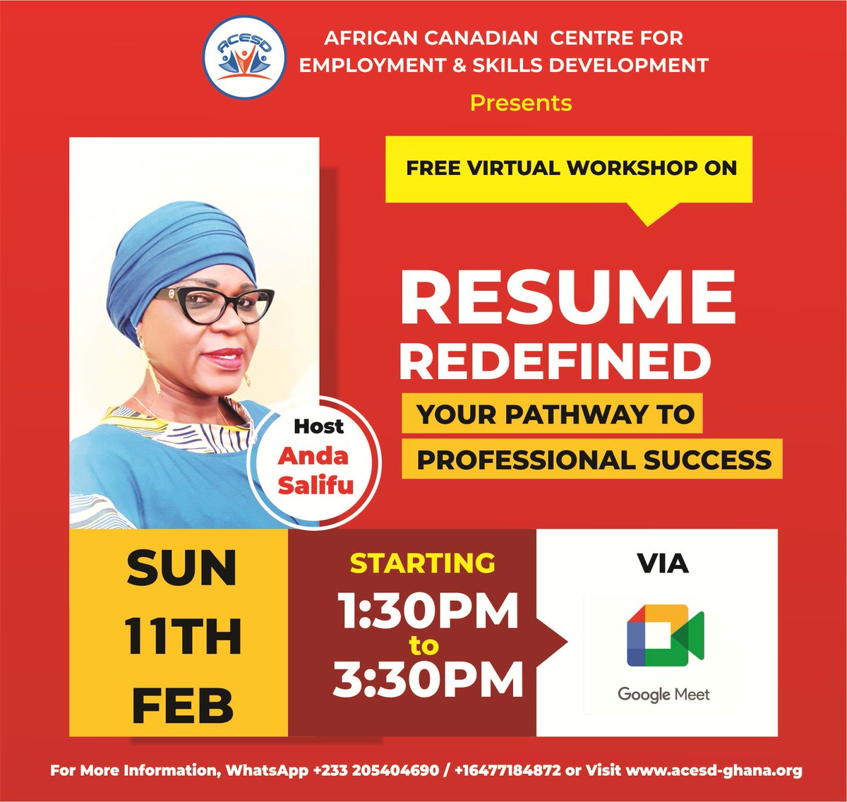 AcesdGhana's tweet photo. Unlock the doors to professional triumph with our transformative workshop, "Resume Redefined." In today's competitive job market, a standout resume is your ticket to success.

Click on the link below to register👇🏽👇🏽👇🏽👇🏽
https://t.co/dBvD3gTyKG https://t.co/y7kzHAdTHA