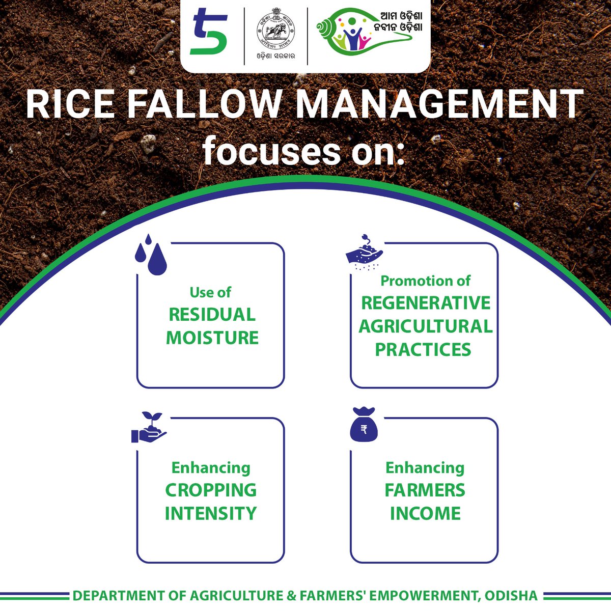 krushibibhag's tweet photo. 'Comprehensive Project on #RiceFallowManagement' is a flagship initiative of DA&amp;FE. It aims to leverage rice fallow areas in Odisha to boost production of non-paddy crops, thus increasing cropping intensity and enhancing income and nutritional security of the farming community. https://t.co/oaH12aLqla