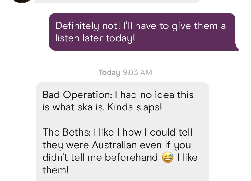 I have yet to actually go on a date from dating apps, but I will for sure blab about the music I like. Love that I got this metal head to listen to Bad Operation! 👏
