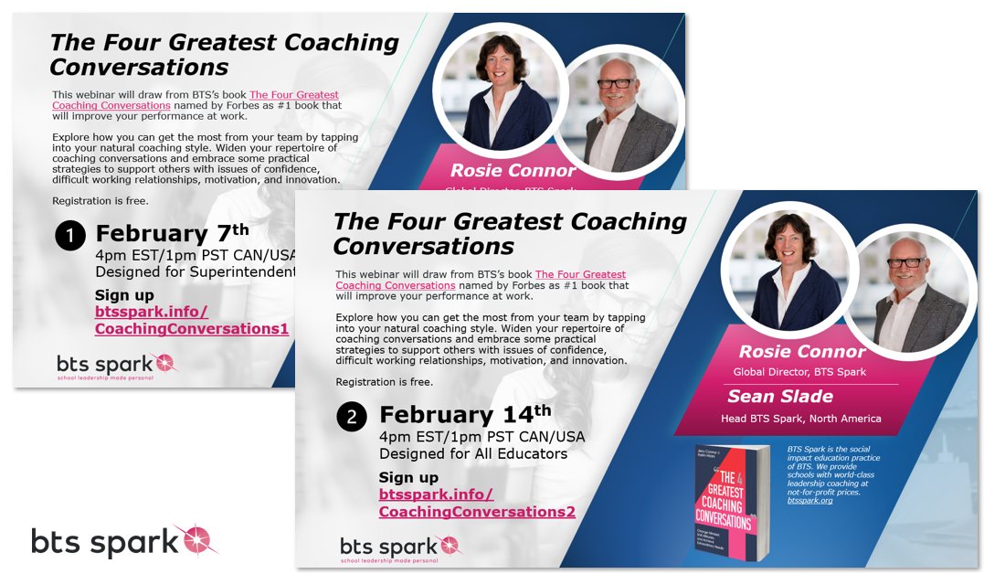 Join us today 4pm EST/1pm PST US/CAN for a webinar chat on The Four Greatest Coaching Conversations. Reg at lnkd.in/e5J8nc47 And if you can't make today we will be running a second one - same time, same day - next week Feb 14th lnkd.in/e6WdhvCQ