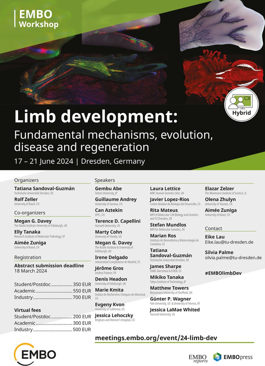 Conference Alert: EMBO Workshop on Limb Development & Regeneration in Dresden 17-21 June. *Abstract Deadline is March 18.*