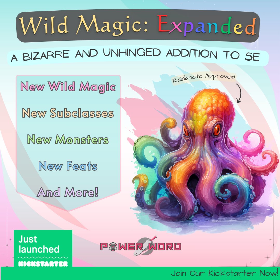PowerWordTT's tweet photo. Our Kickstarter is live! Click on the link.

https://t.co/SkDKNwH7hy

Wild Magic: Expanded is here.

#kickstarter #wildmagic #5e #dnd #dungeonsanddragons #wildmagicexpanded #tabletopgaming #fantasyart #Magic #powerword https://t.co/KXzy5c671f