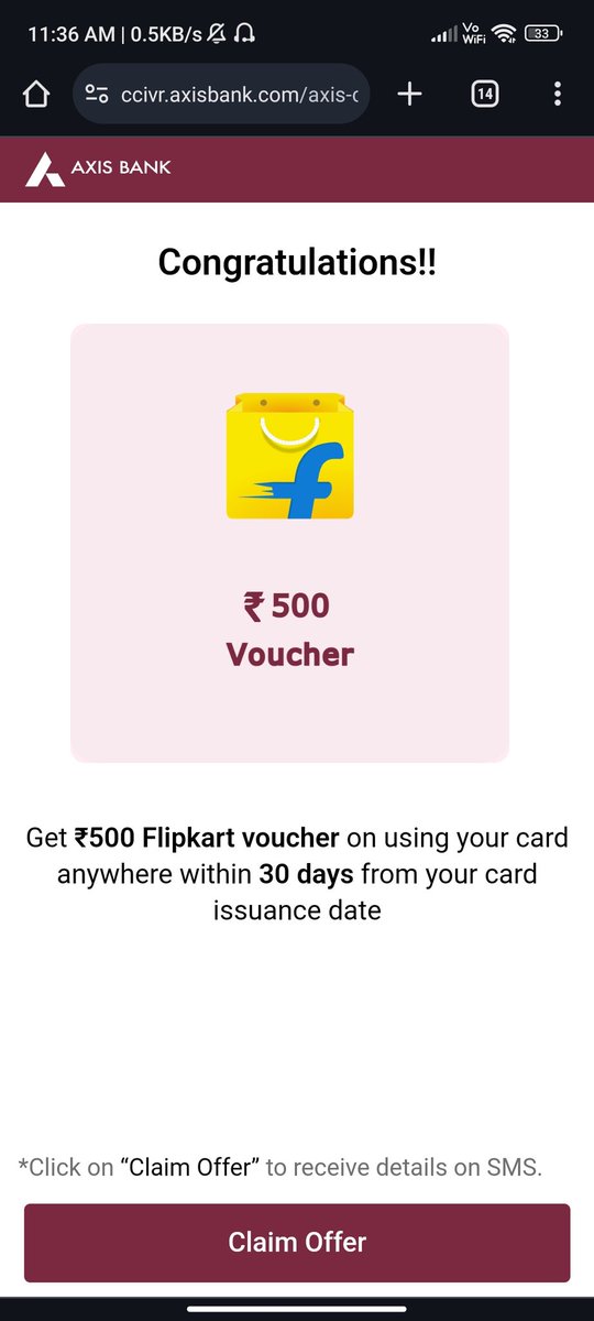 Extremely disappointed! Applied for Flipkart Axis credit card promised 1000 Rs. voucher but received only 500 Rs. @Flipkart & @AxisBank, tried contacting customer care but received no proper response. #MisleadingOffer #UnsatisfiedCustomer #FixIt #FlipkartAxisBank