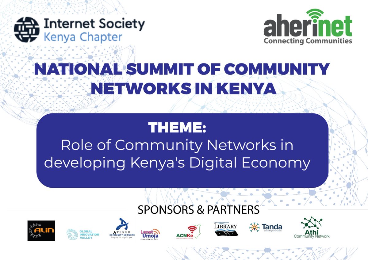 AheriNet's tweet photo. Last call for registration.
Do not miss the Inaugural Summit of #CommunityNetworks in Kenya. 
Register today on:

https://t.co/dcHCxkMtmL

@Eng_alphonce @tanuijohn @OwinoOdera @LiquidInTechKe @FCDODigital @MoICTKenya @otienobarrack @kijijiyeetu @risper_arose @irenemisoi https://t.co/aWJYCpmU3k