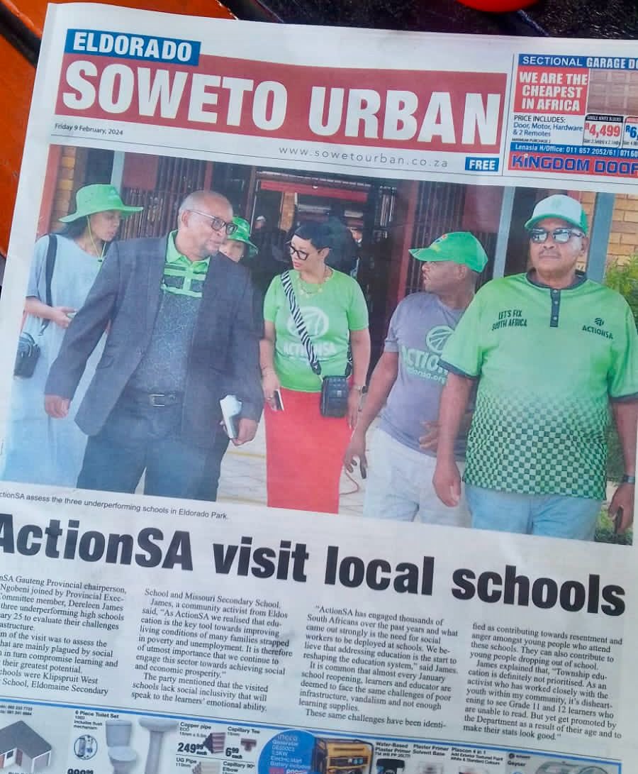 ActionSA_GP's tweet photo. ActionSA Gauteng Provincial Chairperson @Funzi_Ngobeni with Provincial Executive Committee member & activist @dereleenj making an impact in Eldorado Park last week. #LetsFixEducation https://t.co/KPFRyQgYaY