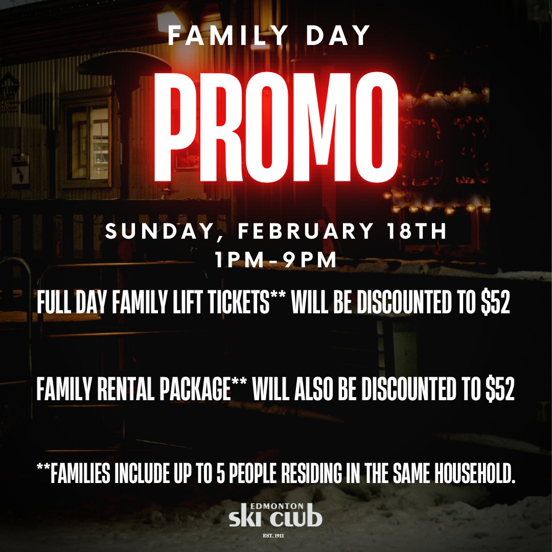 Edmonton Ski Club (@edmontonskiclub) on Twitter photo We’re hosting a fun-filled day with the
<a href="/CityofEdmonton/">City of Edmonton</a>
for Family Day on February 18, with specials on lift and rentals and discounted concessions and merch with an LRT ticket! The best part? We’re accessible by #YEG Valley Line LRT, making getting here a whole lot easier. We’re hosting a fun-filled day with the
<a href="/CityofEdmonton/">City of Edmonton</a>
for Family Day on February 18, with specials on lift and rentals and discounted concessions and merch with an LRT ticket! The best part? We’re accessible by #YEG Valley Line LRT, making getting here a whole lot easier.