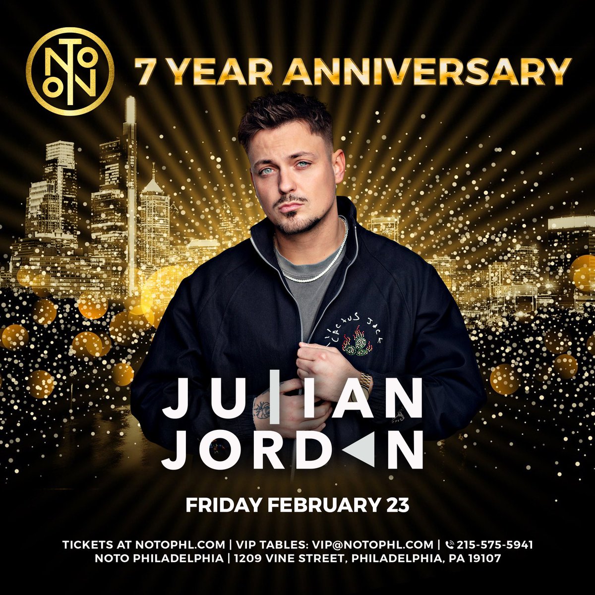 Anniversary lineup just got 🥵🔥 @JulianJordan is celebrating 7 years of NOTO with us on Friday, February 23 🎉 Tickets ‣ hive.co/l/noto022324 VIP Tables ‣ hive.co/l/nototables #notophl #philadelphia #phillynightlife #julianjordan