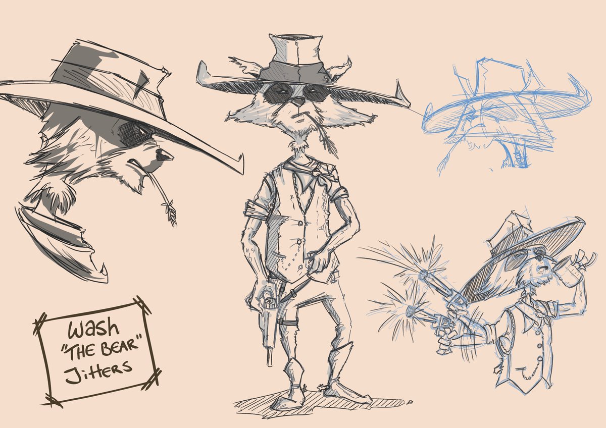 A <a href="/SneakySlamberts/">Sneaky Slamberts :: Legendary Collection</a> NPC concept sketch, because what even is life without a coffee-drinking, cowboy raccoon gunslinger?