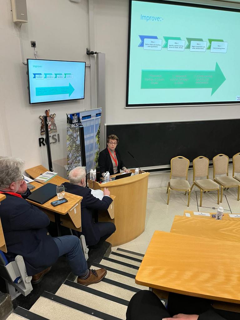 Great to have UHW representatives presenting at the RCSI charter week . Improving theatre access was 1 of 4 QI projects selected to present as it had real impact on theatre access. Well done to team UHW #leadersnotfollowers