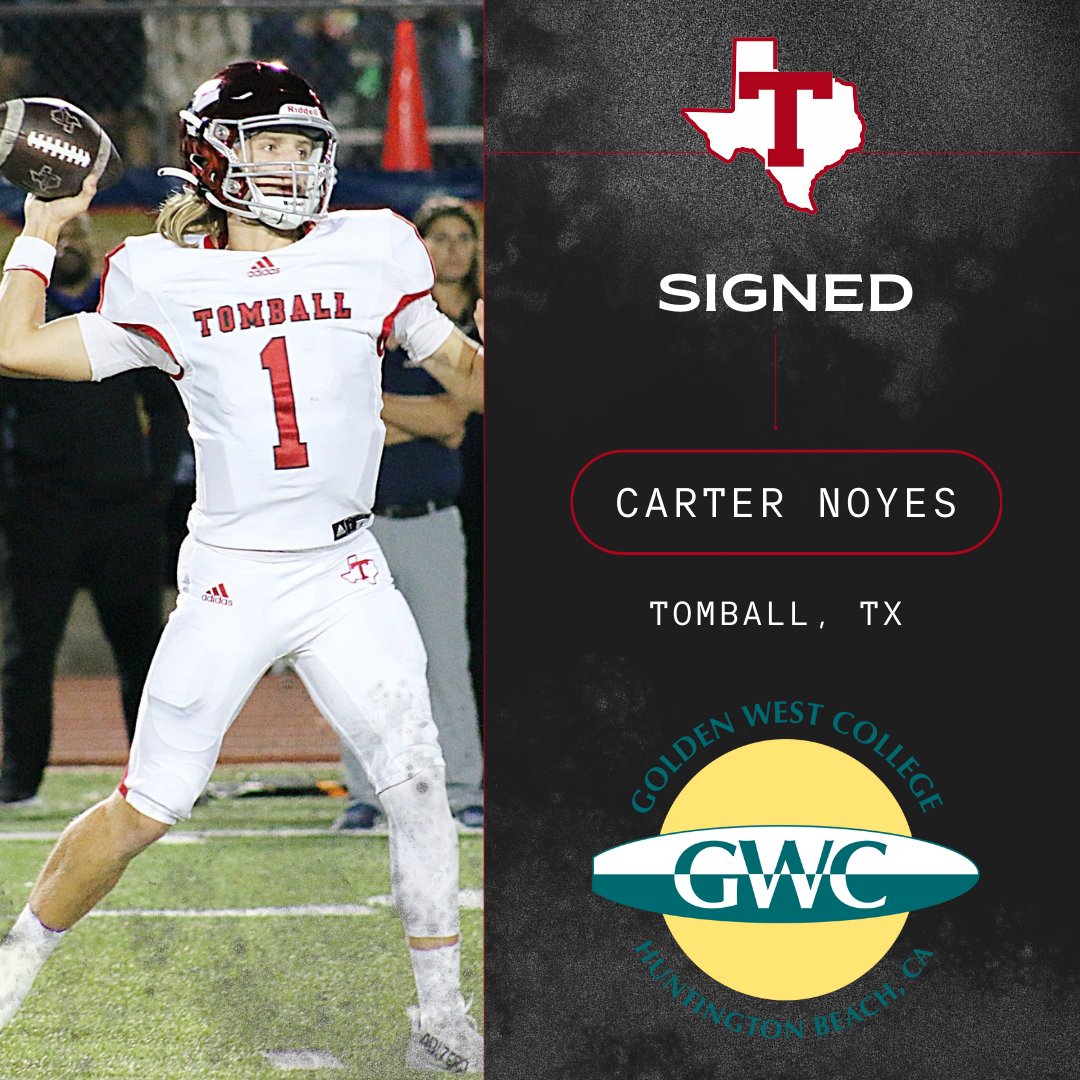 Tomball Cougar Football (@footballtomball) on Twitter photo Congratulations <a href="/CarterNoyes2/">Carter Noyes</a> for signing today with <a href="/gwcathletics/">Golden West Athletics</a> #FHFT #CollinsStrong #ItsWhatWeDo Congratulations <a href="/CarterNoyes2/">Carter Noyes</a> for signing today with <a href="/gwcathletics/">Golden West Athletics</a> #FHFT #CollinsStrong #ItsWhatWeDo