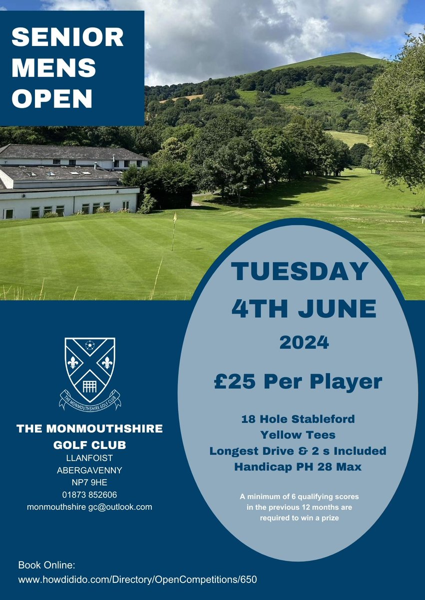 Come and play at our beautiful course. Tee times are filling fast for our Senior Open on Tuesday 4th June but there are still some available. Visitors can book by clicking this link: howdidido.com/Directory/Open… (Members - please book via Club V1)