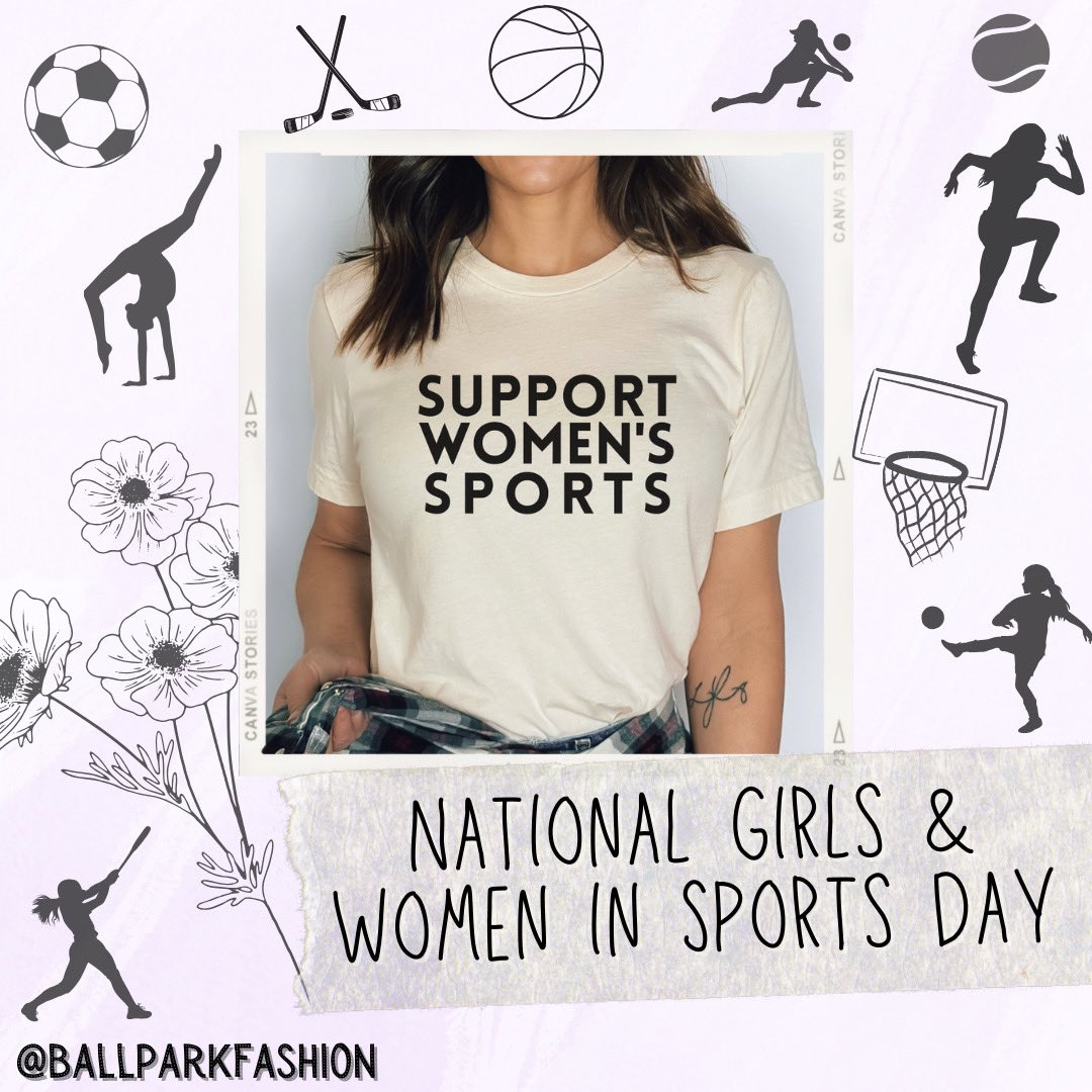 👭 Happy National Girls & Women in Sports Day! 🏆 

Celebrate with other 15% off select women's sports items Feb 7-8! 💖 #NGWSD #SupportWomensSports #WomensSports #WomenInSports 

✨ ballparkfashionshop.etsy.com ✨