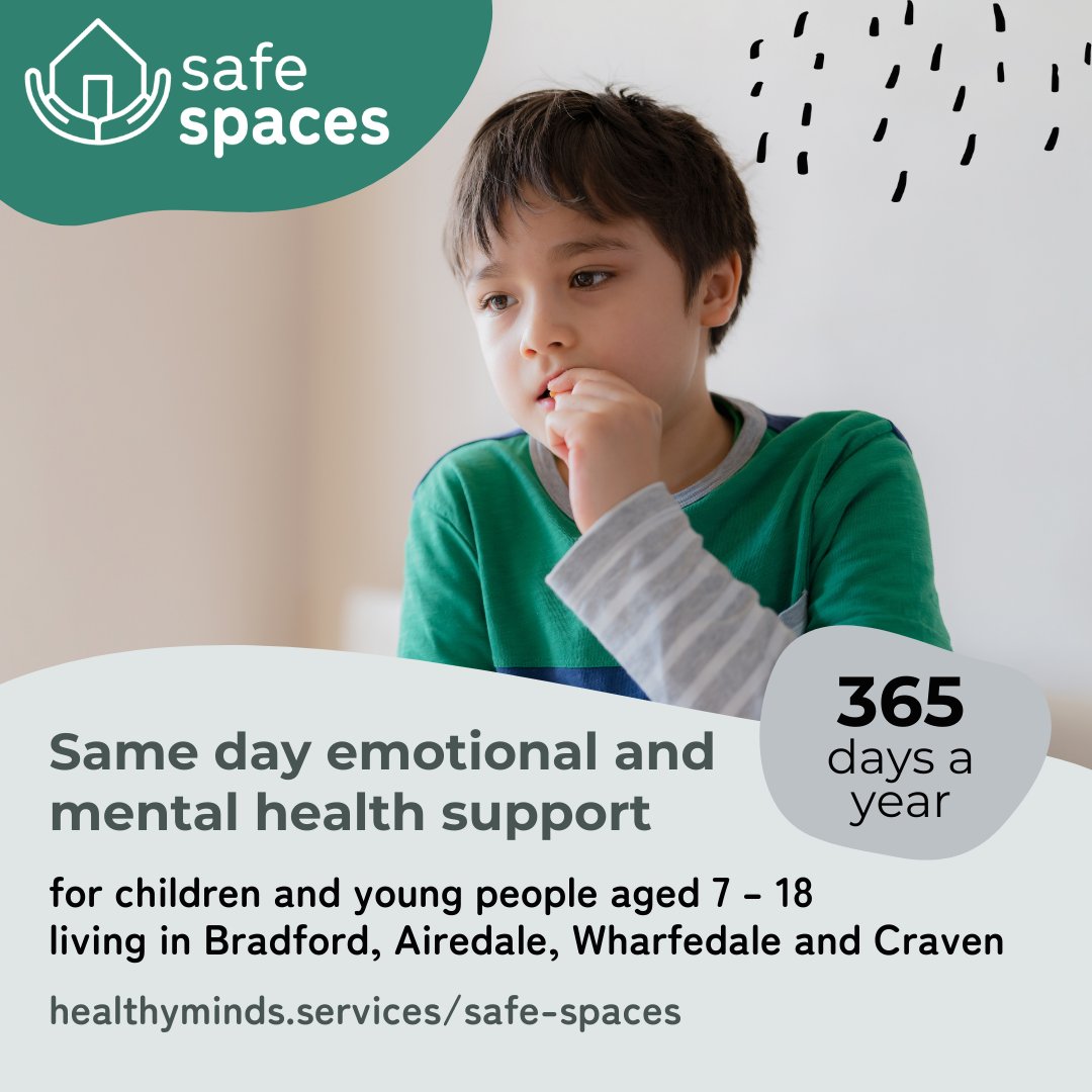 #ChildrensMentalHealthWeek
If your child is finding it hard to cope then they can come and speak to friendly trained workers at our #Bradford or #Keighley sites. 
We’re open 365 days a year to offer your child same day support from 12pm until 2:30am, in person or over the phone.