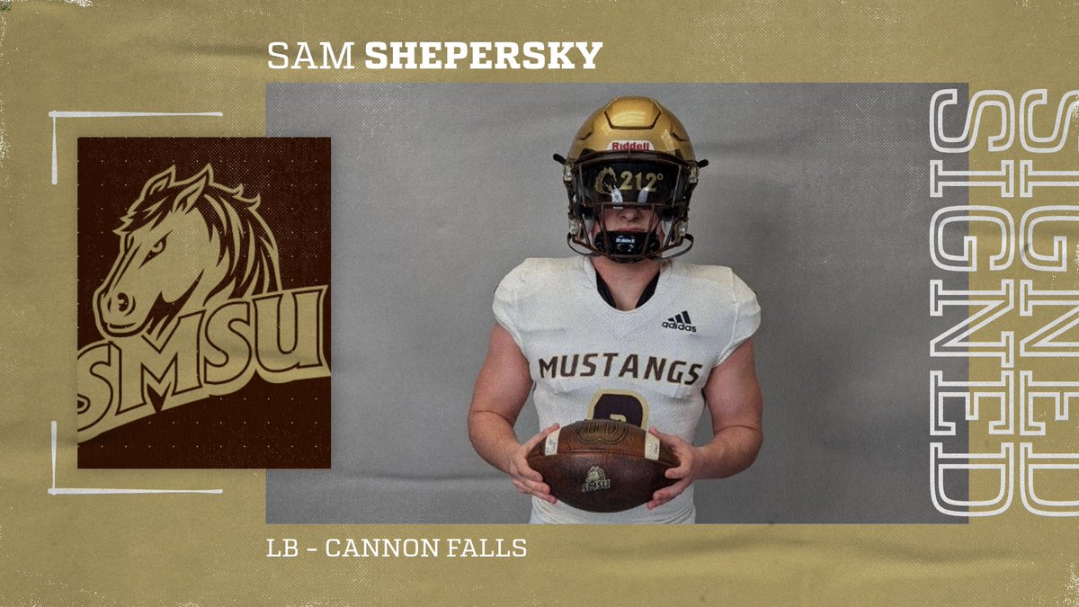 SMSUfootball's tweet photo. Mustang territory, welcome Sam Shepersky LB! 🐴@SamShepersky #LetsRide https://t.co/naToeruz6w