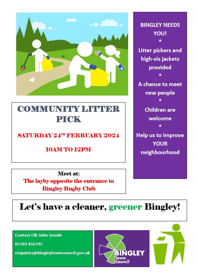 🚮Our next Community Litter Pick has been booked! When: Saturday 24th February At: 10am to 12pm Meet: Layby opposite the entrance to Bingley Rugby Club All are welcome to join 😄