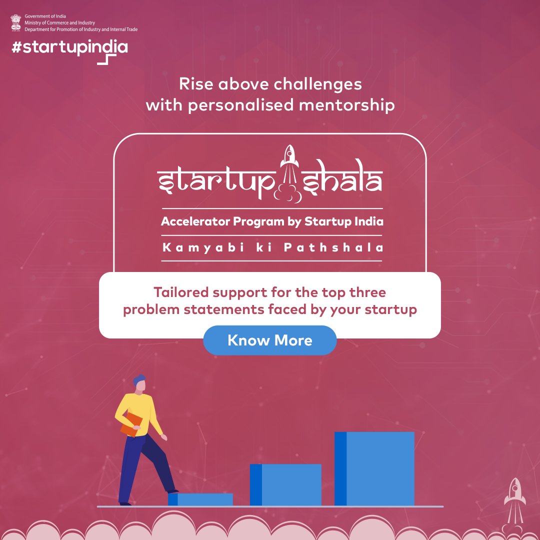startupindia's tweet image. Step into the realm of tailored support and personalised mentorship with Kamyabi Ki Pathshala - #StartupShala, an exclusive #AcceleratorProgram curated by #StartupIndia.

Know more: bit.ly/3HcQZP0

#StartupMentoring #MentorshipProgram #IndianStartups #DPIIT