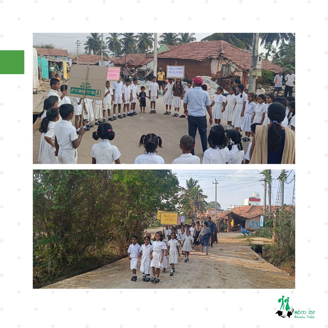 Hasiru_Dala's tweet photo. We have been running Awareness Marches with the children of local government schools in Nagawal Gram Panchayat, spreading the word about about waste segregation and its importance within our community. 

#WasteAwareness #SustainableFuture #AwarenessMarch #HasiruDala https://t.co/wq6dusjMAK