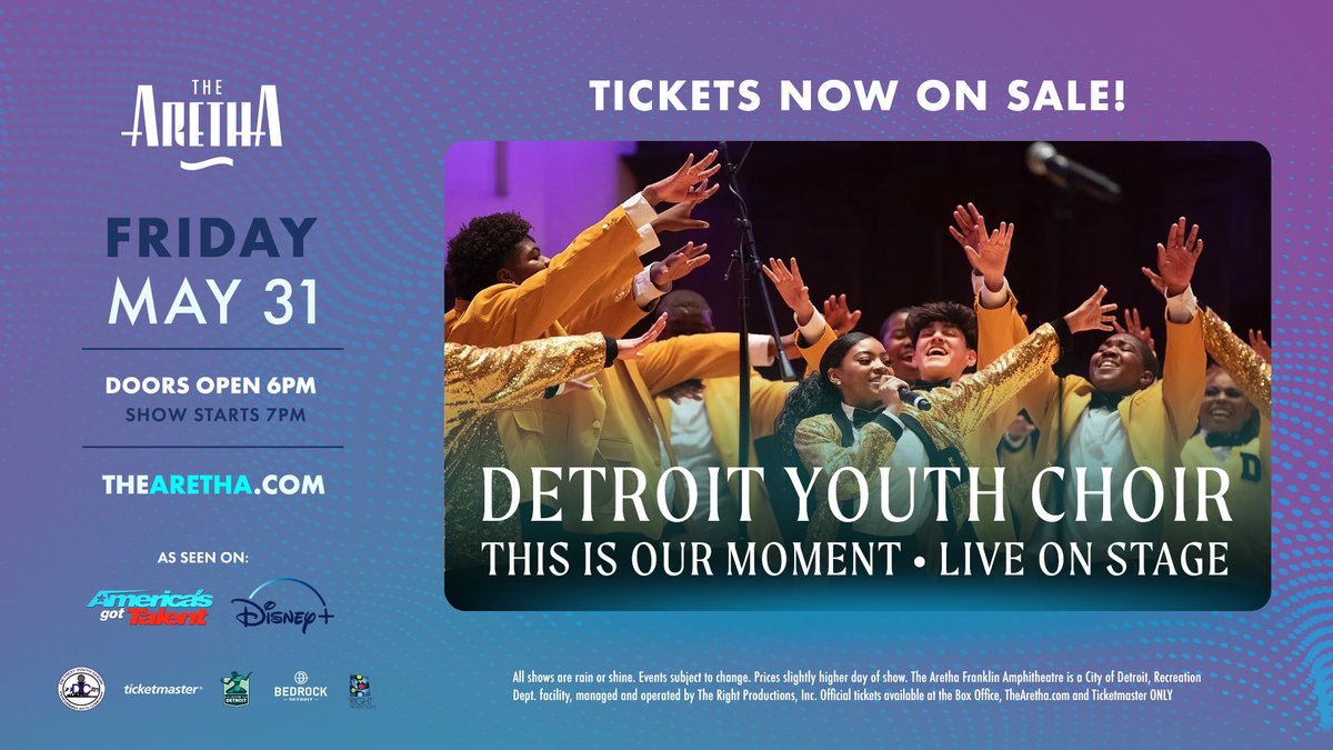 The Aretha (@thearethalive) on Twitter photo Tickets are now on sale to see the renowned <a href="/dycofficial/">Detroit Youth Choir</a> at The Aretha! Click the link below to secure your seat today! You don't want to miss this: bit.ly/481xtjC Tickets are now on sale to see the renowned <a href="/dycofficial/">Detroit Youth Choir</a> at The Aretha! Click the link below to secure your seat today! You don't want to miss this: bit.ly/481xtjC