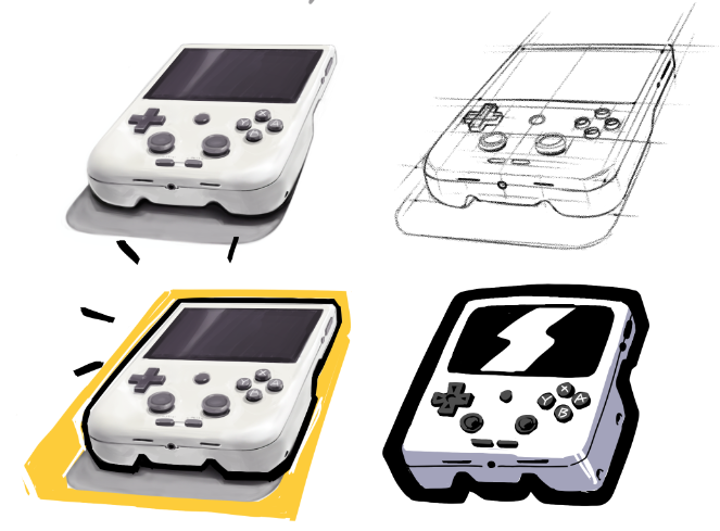 SKULLZ_XXX's tweet photo. I recently became the owner of a portable game console (I used to have a PSP but it was old and with a bad screen - street version) I really like its design and so I decided to draw it. I'll tell you more about it later!

#Anbernic #PortableConsole https://t.co/v8vKemJLFn