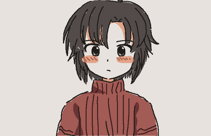 kikuchi makoto solo 1girl short hair sweater black hair simple background red sweater  illustration images
