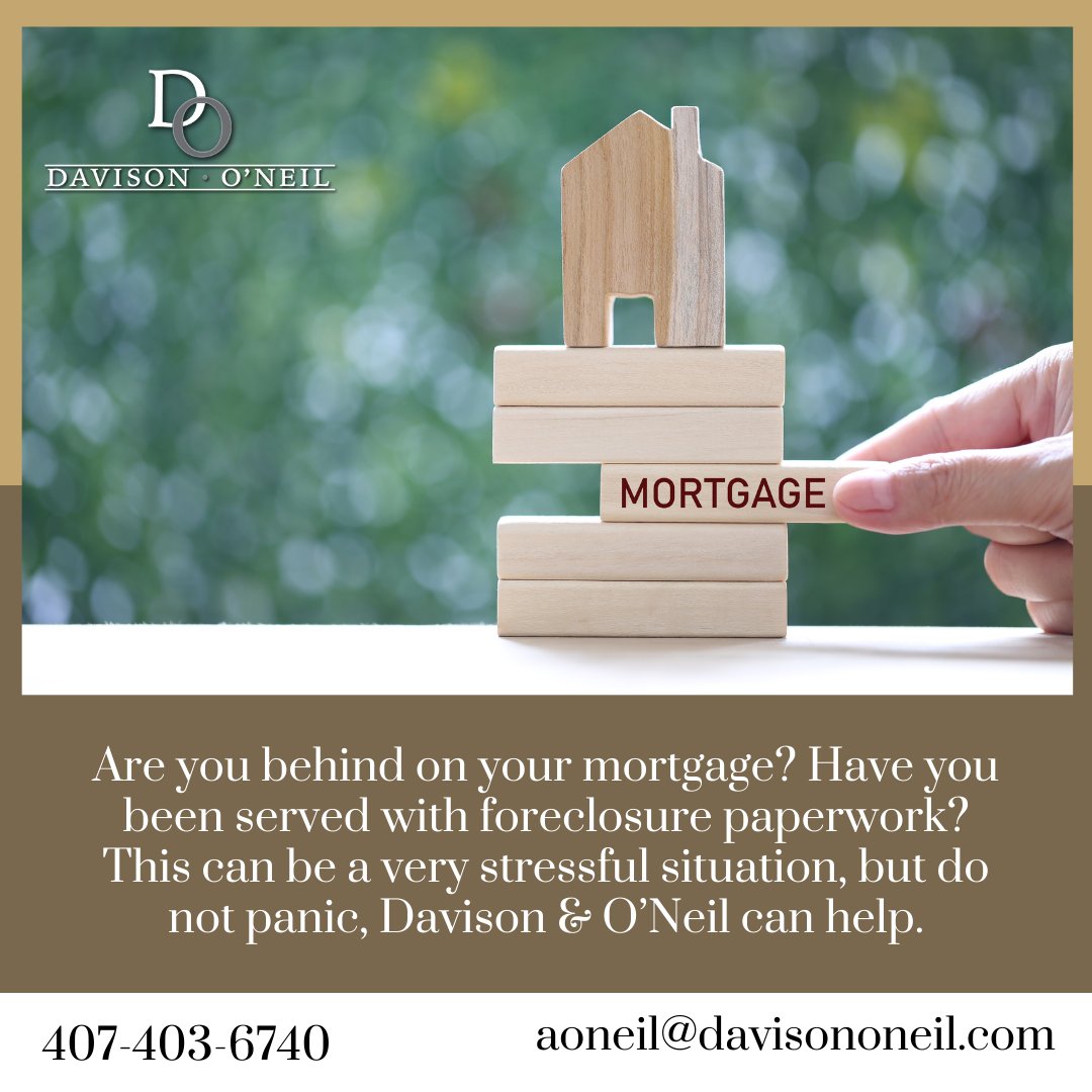 davisononeil's tweet photo. Behind on Your Mortgage? Faced with Foreclosure Paperwork? 

📞 (407) 403-6740
💻 https://t.co/7O6bqEIJQL 
#floridaattorney #orlandoattorney #legal #orlandoattorneys #personalinjury #debtharassment #foreclosure #homeownersinsurance https://t.co/awgXaoaDeg
