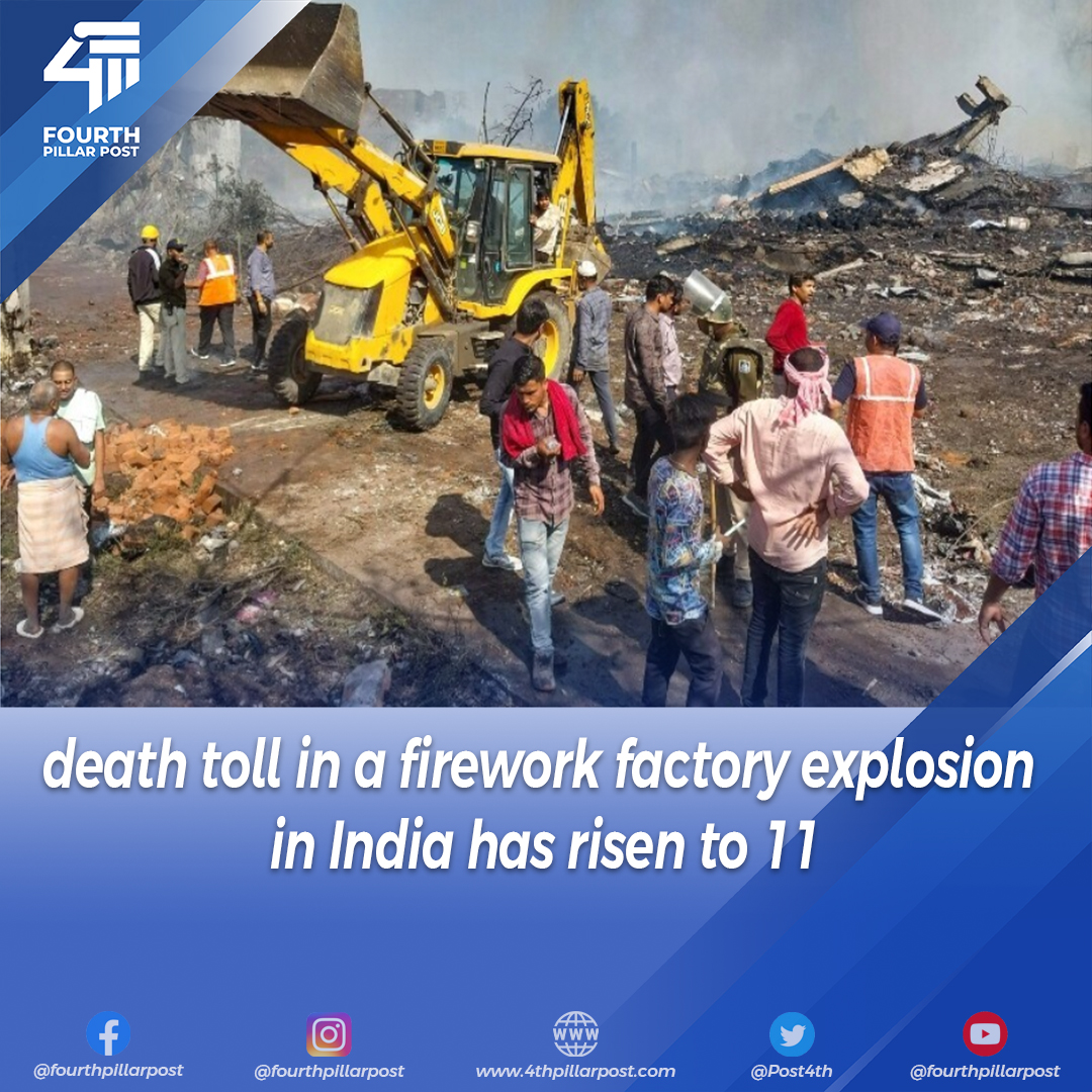 Post4th's tweet image. The death toll from a firework factory explosion in Harda town, Madhya Pradesh, India, has reached 11, with over 150 people injured. Following the devastating blast, owners of the factory have been arrested.
Read more: 4thpillarpost.com
#FireworkFactory
