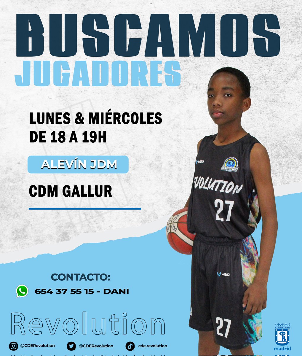 CDERevolution's tweet image. Buscamos jugadores para completar nuestros equipos: Alevín JDM (2012-13) y Senior 2°Aut. Plata 📲🏀