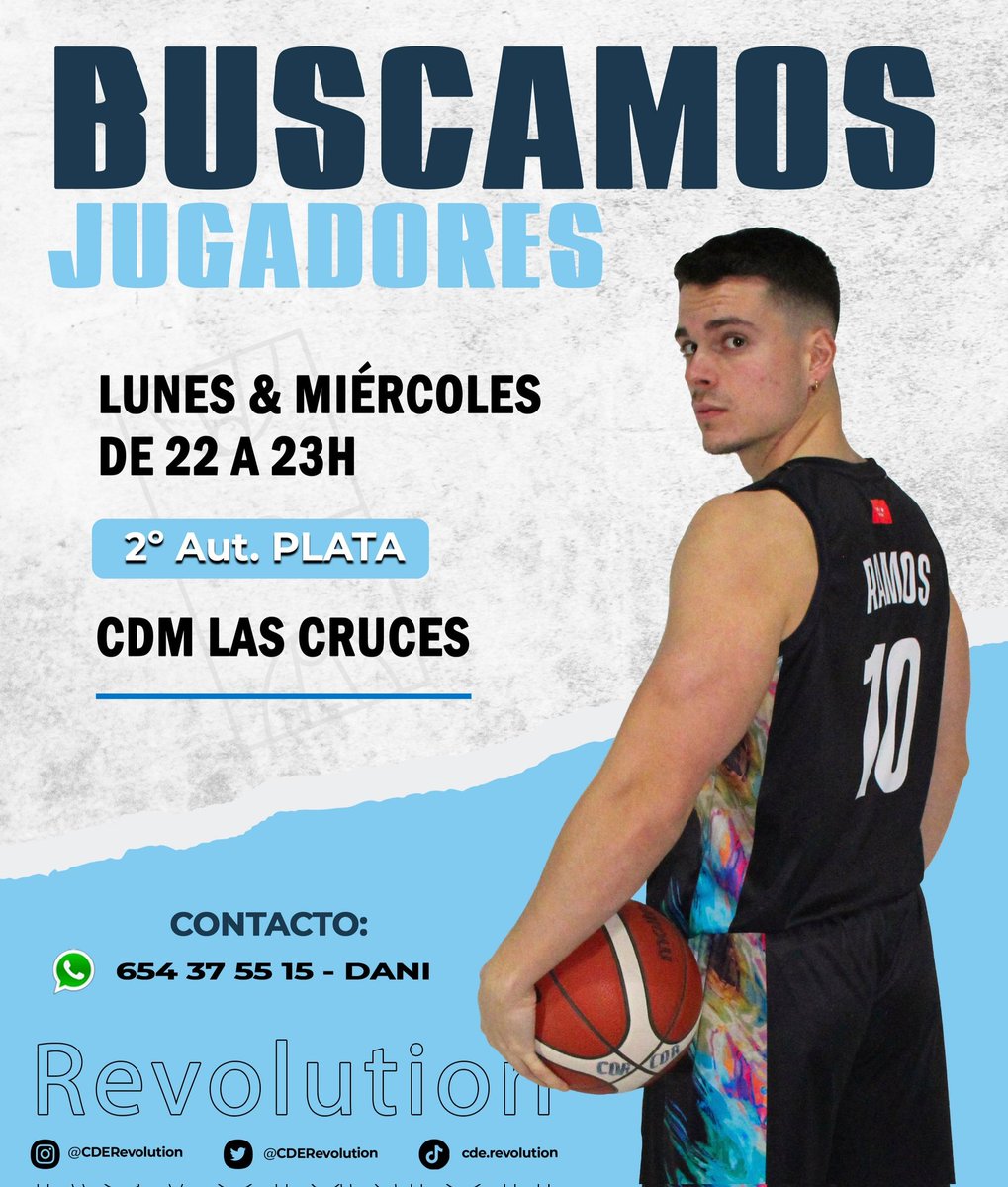 CDERevolution's tweet image. Buscamos jugadores para completar nuestros equipos: Alevín JDM (2012-13) y Senior 2°Aut. Plata 📲🏀