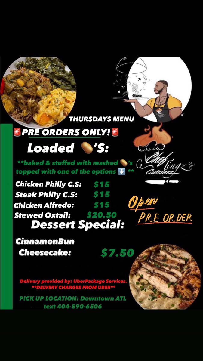 ChefTingz's tweet photo. 🚨THURSDAYS MENU🚨
**PRE ORDER TODAY!**
**OXTAIL HAS LIMITED STOCK**
.
.
.
Pre order today text to get your invoice &amp; secure your food!(NO PRE ORDERS NO FOOD) WHO TF HUNGRY?!! 🤤 https://t.co/VHnwOs7kMx
