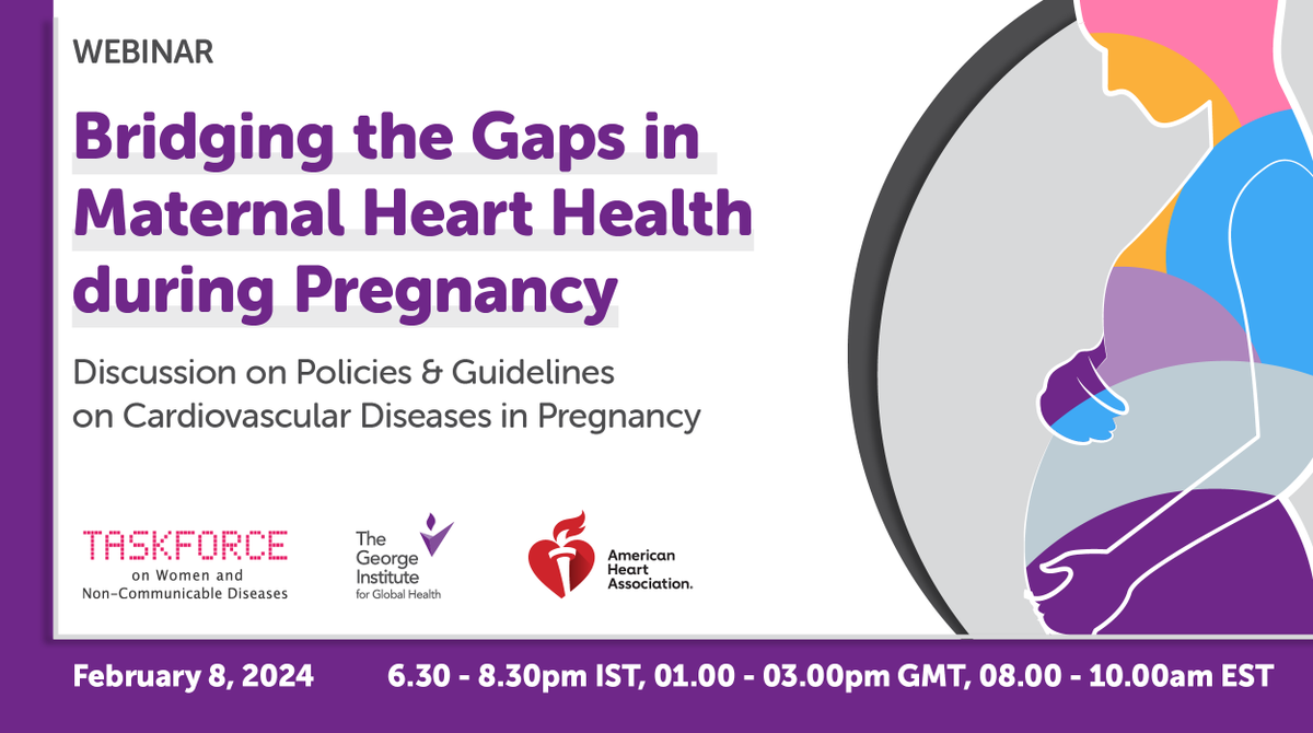 Happening tomorrow! Join @GeorgeInstIN for this webinar discussion on navigating cardiovascular disease (CVD) in pregnancy and the solutions to move forward and overcome implementation barriers. 🗓️February 8 2024 🕒3pm GMT ➡️Register: bit.ly/3vUOAGx