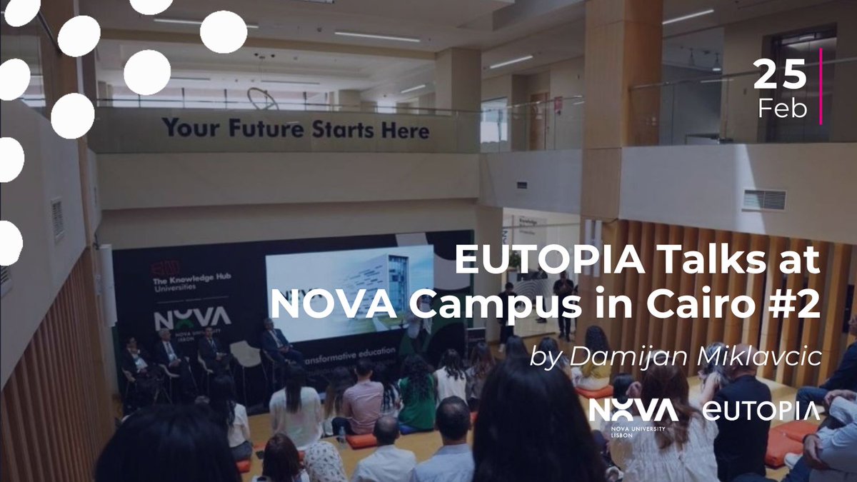 🗓️#SaveTheDate for the 2nd #EUTOPIATalk at NOVA Campus in Cairo, the new global facility of <a href="/NOVAunl/">NOVA</a>.
On Feb 25, <a href="/unilj/">univerzalj</a> Pr. Miklavčič will give a talk on 'Electroporation: from the laboratory technique to a technological platform – the complexity and interdisciplinary approach'.